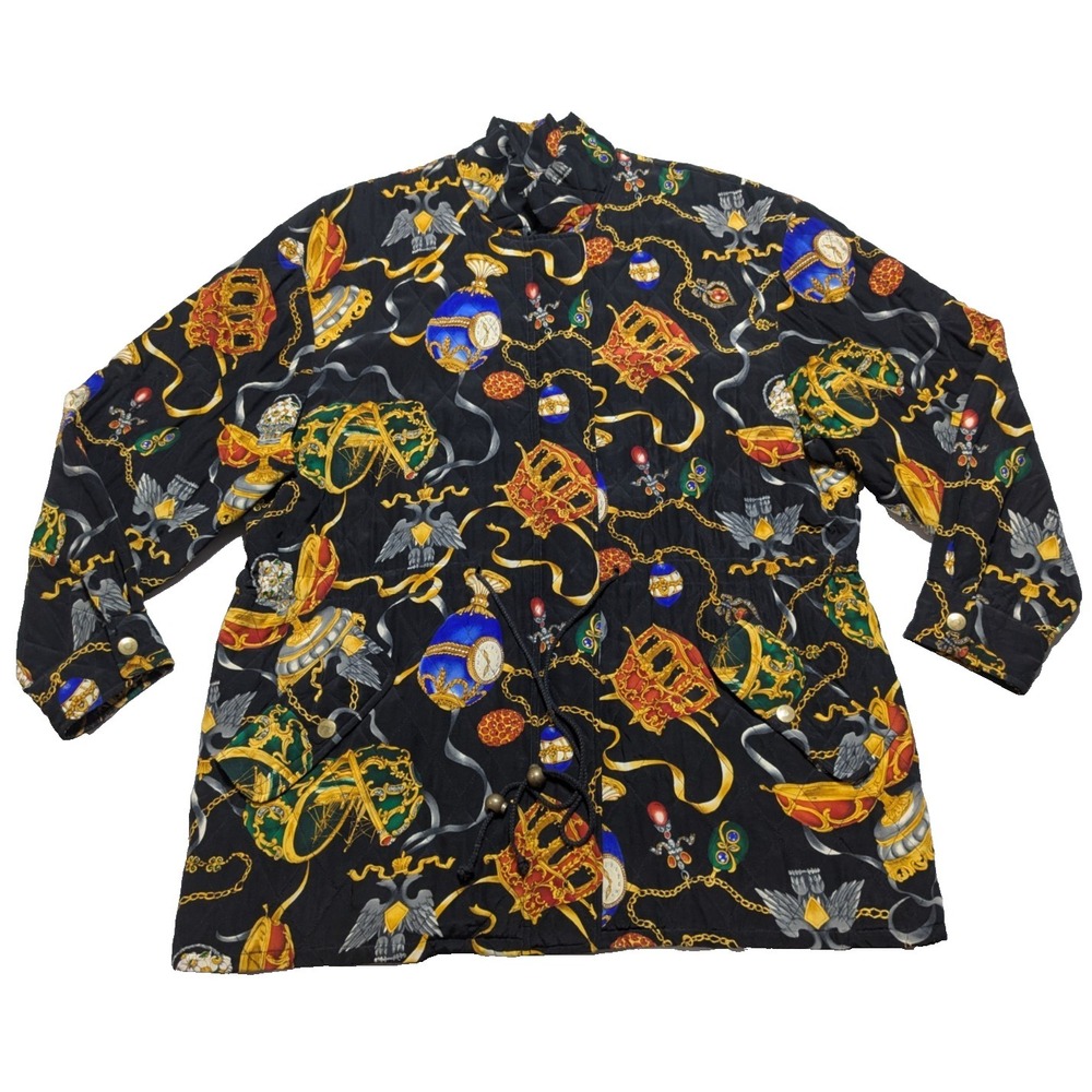 VTG Saks 5th Avenue Real Silk Clothes - Women Ornate AOP Large Quilted Jacket